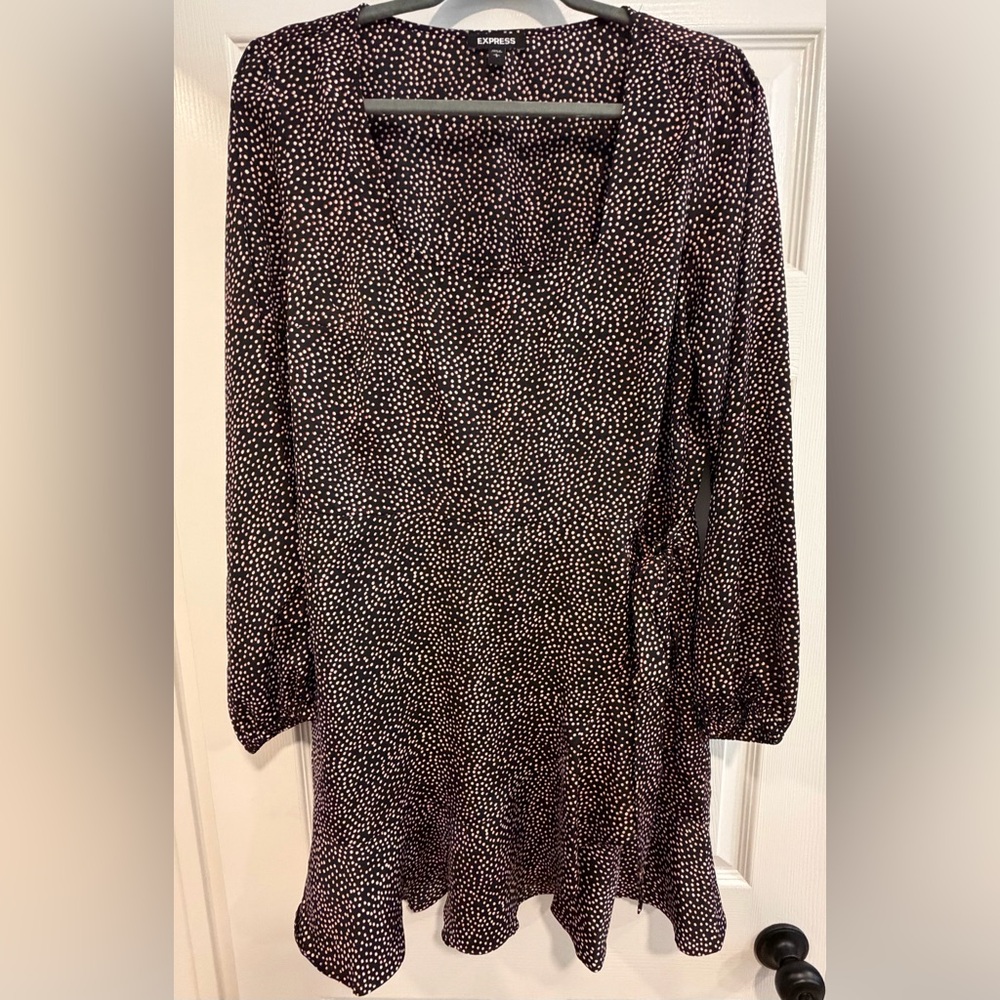 Express Blue Long Sleeve Mini Dress with White Dot Print